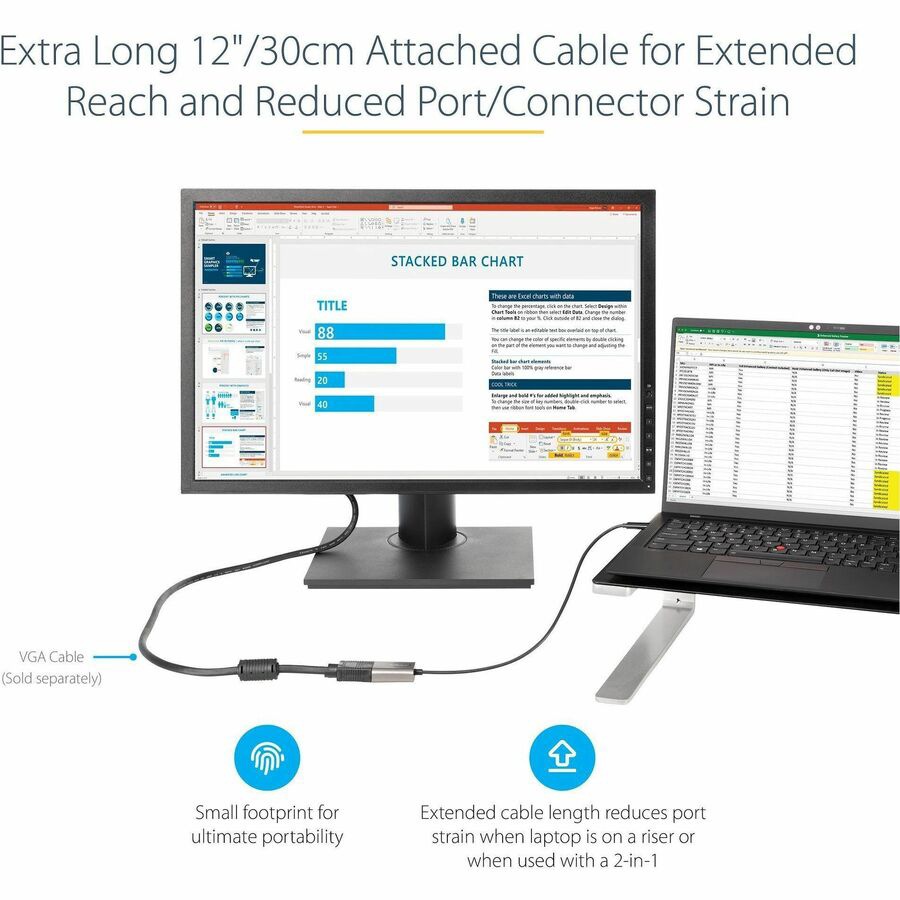 Thumbnail 6 of 6 for StarTech.com USB C to VGA Adapter - USB Type-C to VGA Video Converter - USB-C to VGA Dongle - 12 Cable