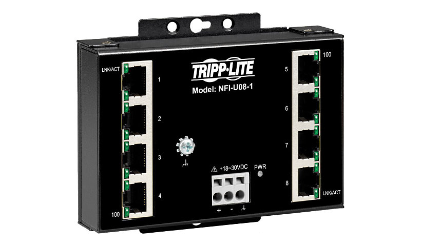 Tripp Lite Industrial Ethernet Switch 8-Port Unmanaged - 10/100 Mbps, Ruggedized, DIN/Wall Mount - TAA Compliant