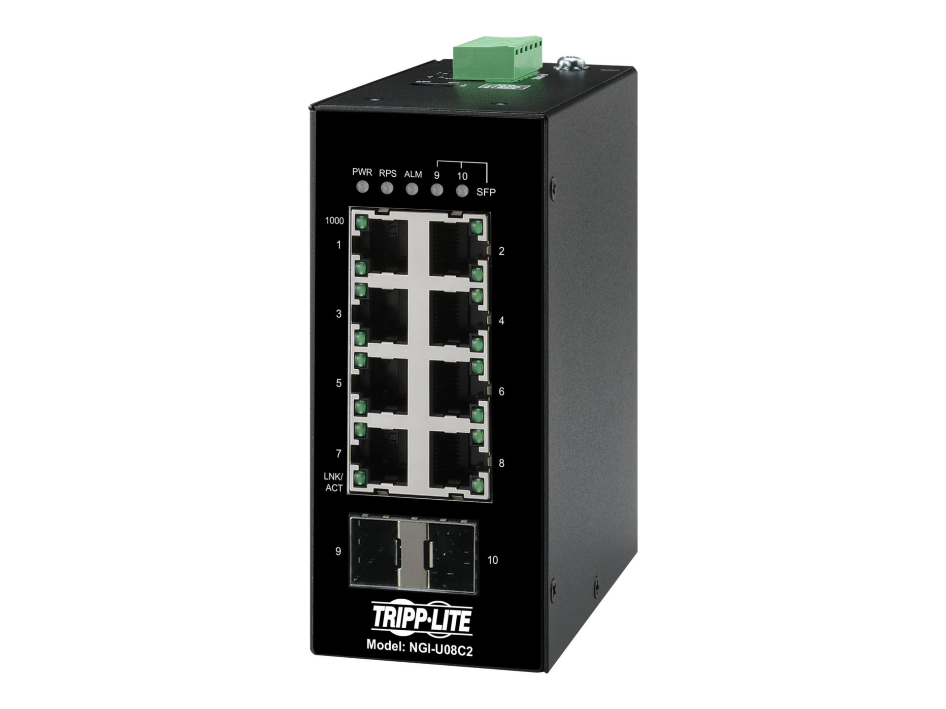 Tripp Lite Unmanaged Industrial Gigabit Ethernet Switch 8-Port 10/100/1000 Mbps 2 GbE SFP Slots DIN Mount TAA Compliant