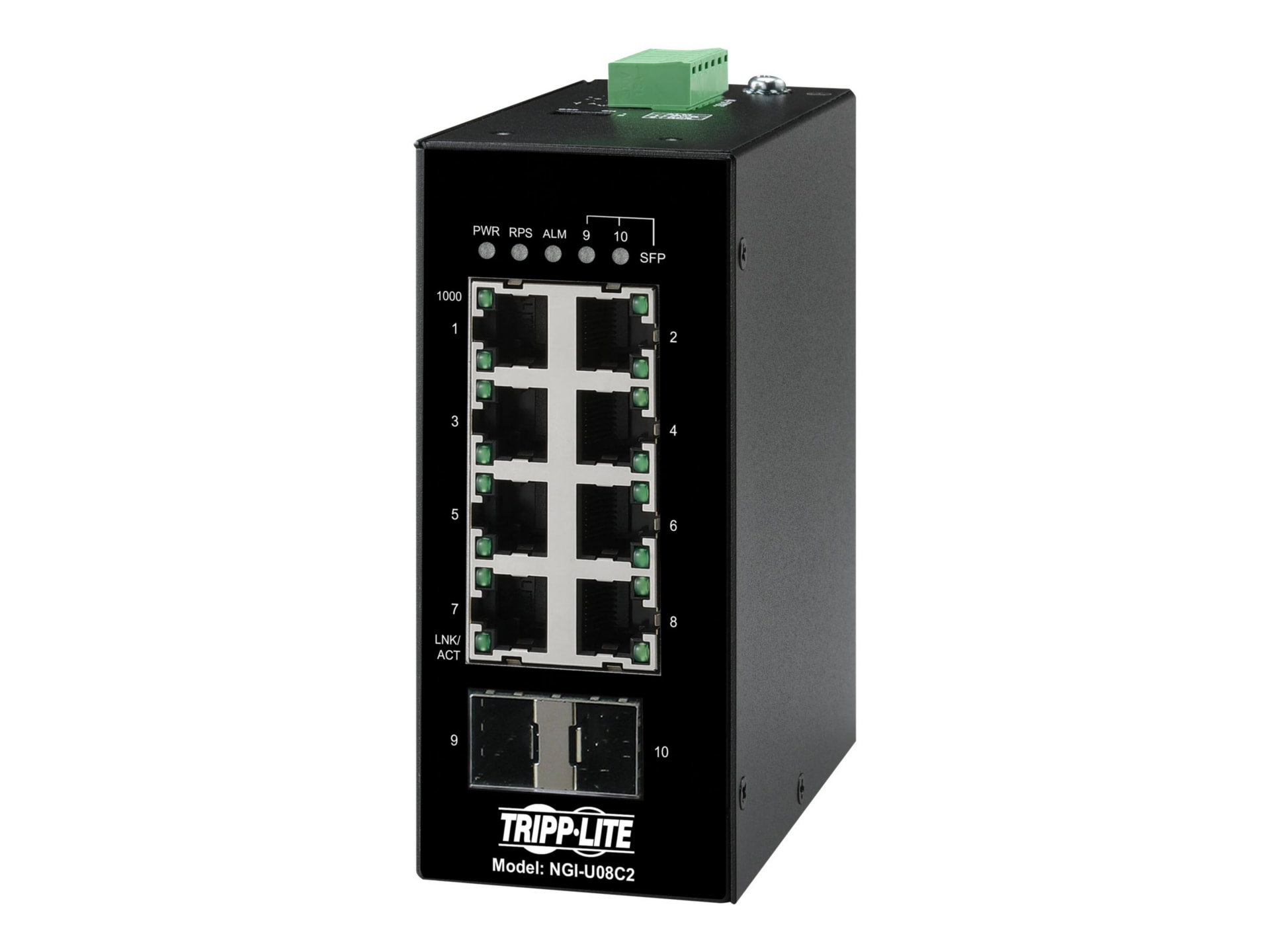 Eaton Tripp Lite series Unmanaged Industrial Gigabit Ethernet Switch 8-Port - 10/100/1000 Mbps, 2 GbE SFP Slots, DIN