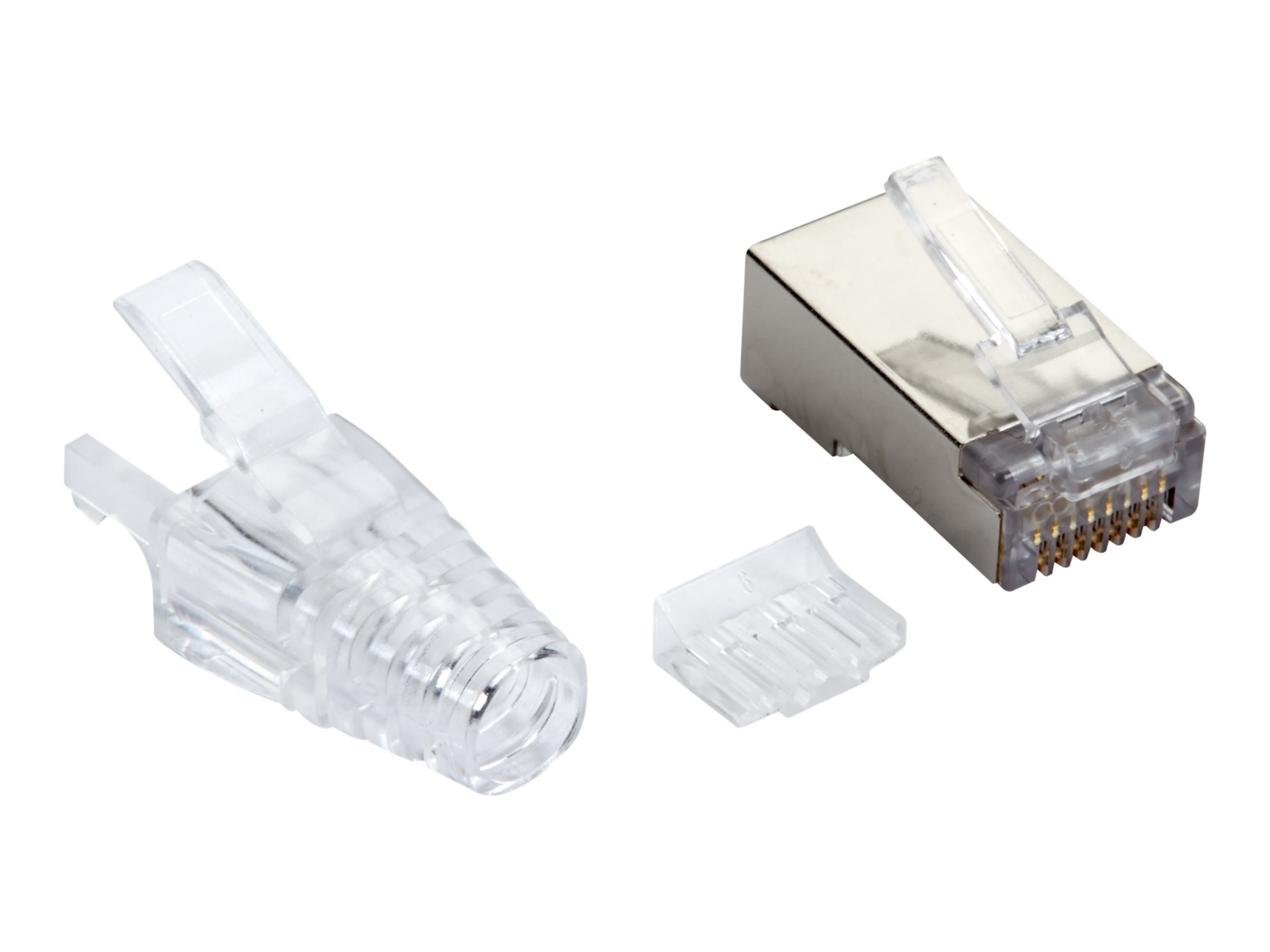Black Box CAT6A Modular RJ-45 Plugs w/Boots, Solid/Stranded STP, 100PK