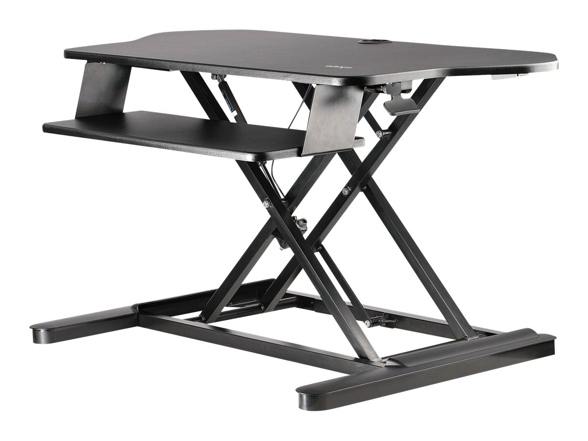 StarTech.com Corner Sit Stand Desk Converter with Keyboard Tray, Large Surface 35"x21" , Height Adjustable Ergonomic