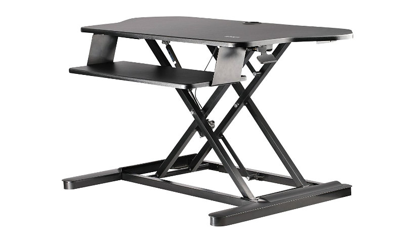 StarTech.com Corner Sit Stand Desk Converter with Keyboard Tray, Large Surface 35"x21" , Height Adjustable Ergonomic