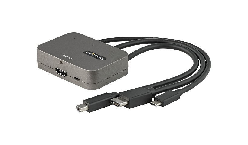StarTech.com 3-in-1 Multiport to HDMI Adapter, 4K 60Hz USB-C, HDMI or Mini DP to HDMI Video Converter, Conference Room