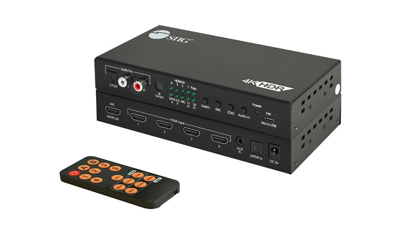 SIIG 4x1 HDMI 2.0 4K 60Hz Switch with ARC & Audio Extractor - video/audio switch - 4 ports