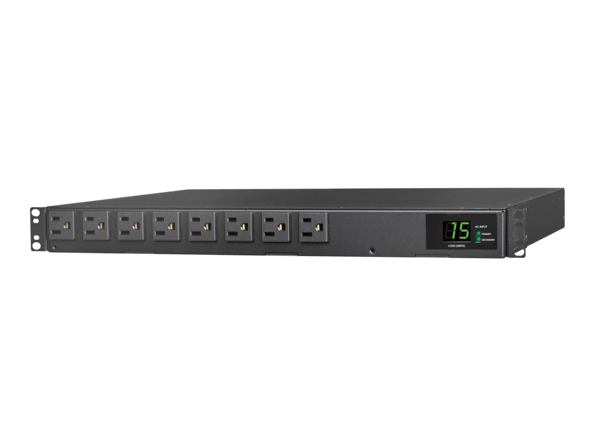 Tripp Lite PDU ATS/Metered 1.44kW 120V Single-Phase - 8 NEMA 5-15R Outlets, Dual 5-15P Inputs, 12 ft. Cords, 1U, TAA -