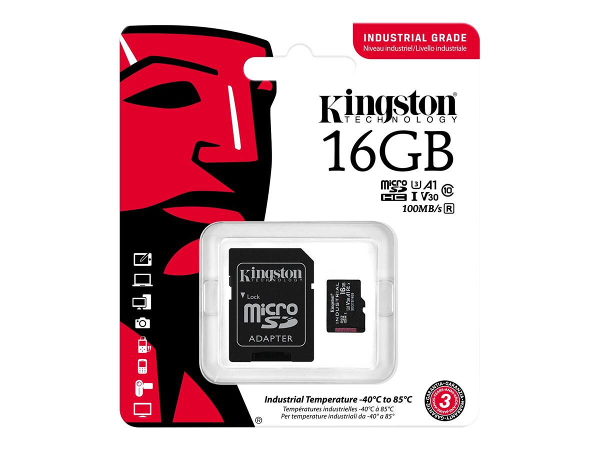 Thumbnail 3 of 3 for Kingston Industrial - flash memory card - 16 GB - microSDHC UHS-I