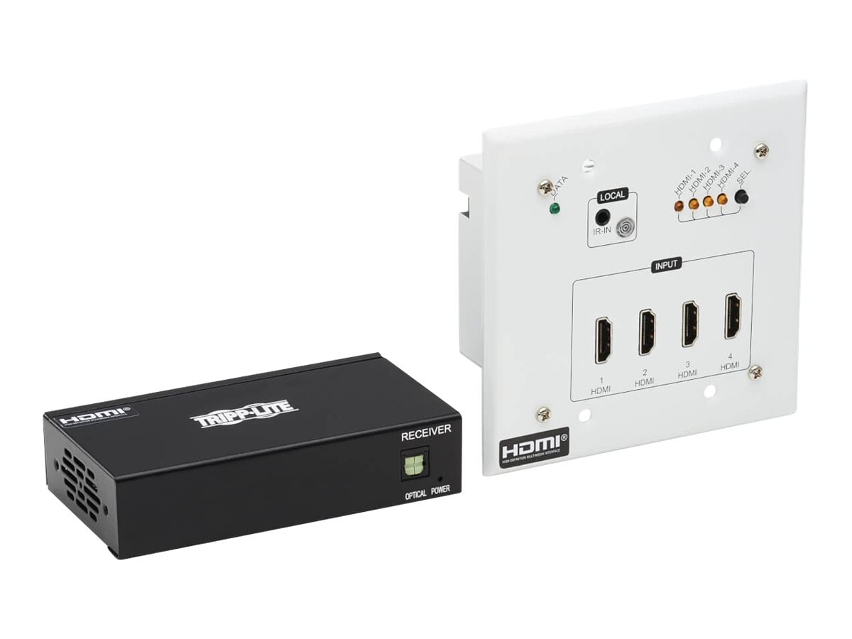 Tripp Lite HDMI over Cat6 Extender Switch Kit, 4-Port Wall Plate/Box - 4K 60 Hz, HDR, 4:4:4, IR, PoC, 230 ft. (70.1 m),