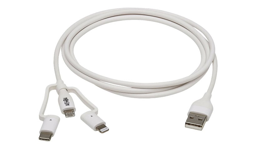 Eaton Tripp Lite Series Safe-IT Universal USB-A to Lightning, USB Micro-B and USB-C Sync/Charge Antibacterial Cable
