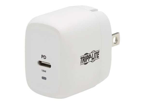 Tripp Lite USB-C Wall Charger Compact with 4 ft. USB-C to Lightning Cable -  GaN Technology, 18W PD Charging, White power