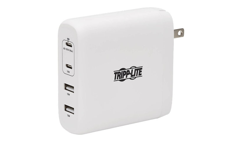 Tripp Lite USB Wall Charger 4-Port Compact - GaN Technology, 100W PD Charging, 2 USB-C & 2 USB-A, White; power adapter -