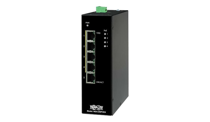 Tripp Lite Ethernet Switch Unmanaged 5-Port PoE+ 30W 10/100/1000 Mbps DIN