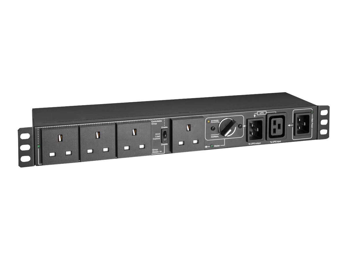 Tripp Lite 230V 13A Single-Phase Hot-Swap PDU with Manual Bypass - 4 BS1363 Outlets, C20 & BS1363 Inputs, Rack/Wall -
