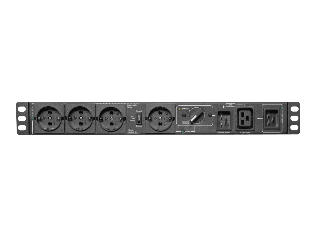 Tripp Lite 200-240V 16A Single-Phase Hot-Swap PDU with Manual Bypass - 4 Schuko Outlets, C20 & Schuko Inputs, Rack/Wall