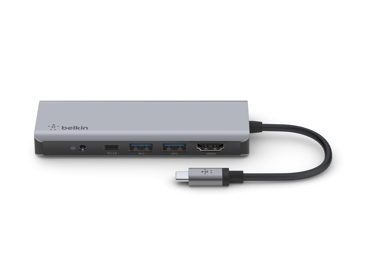 Belkin 7-Port USB-C Hub - USB-C to 2xUSB-A, 1xUSB-C, 1x4K HDMI, 1xEthernet - 5 Gbps - 100W - Docking Station - Grey