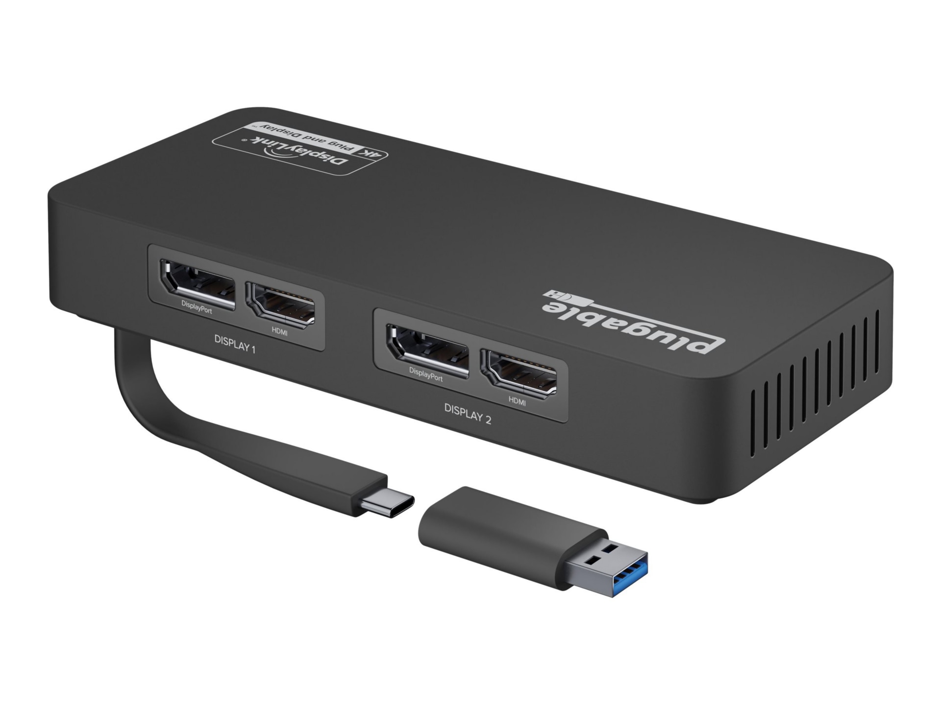 Plugable 4K DisplayPort and HDMI Dual Monitor Adapter for USB 3.0 and USB-C - Compatible with Windows and Mac