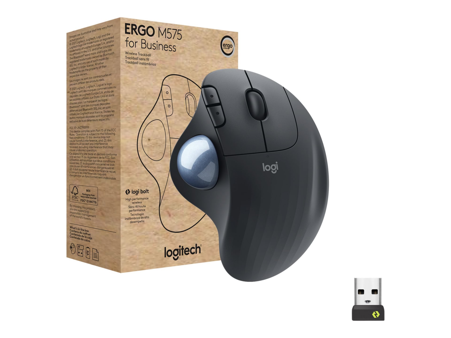 Logitech ERGO M575 for Business - trackball - 2.4 GHz, Bluetooth 5.0 LE -  graphite - 910-006197 - Mice 