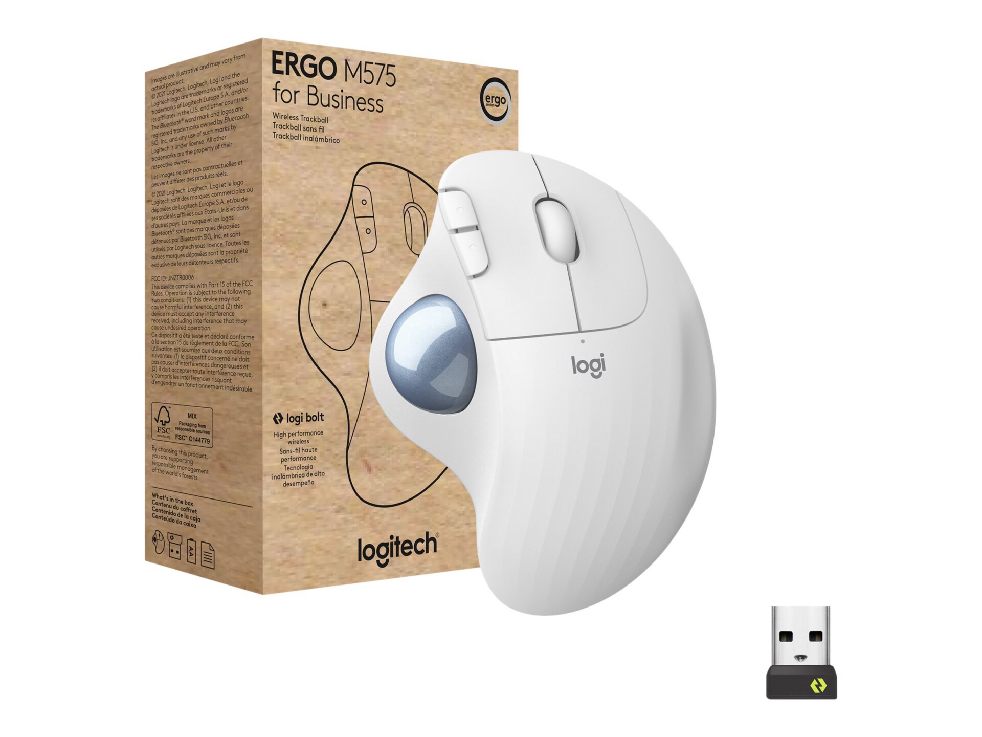 Logitech ERGO M575 for Business - trackball - 2.4 GHz, Bluetooth 5.0 LE - off-white