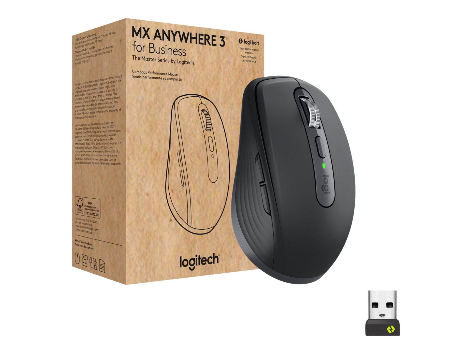 Logitech MX Anywhere 3 for Business - mouse - Bluetooth, 2.4 GHz - graphite