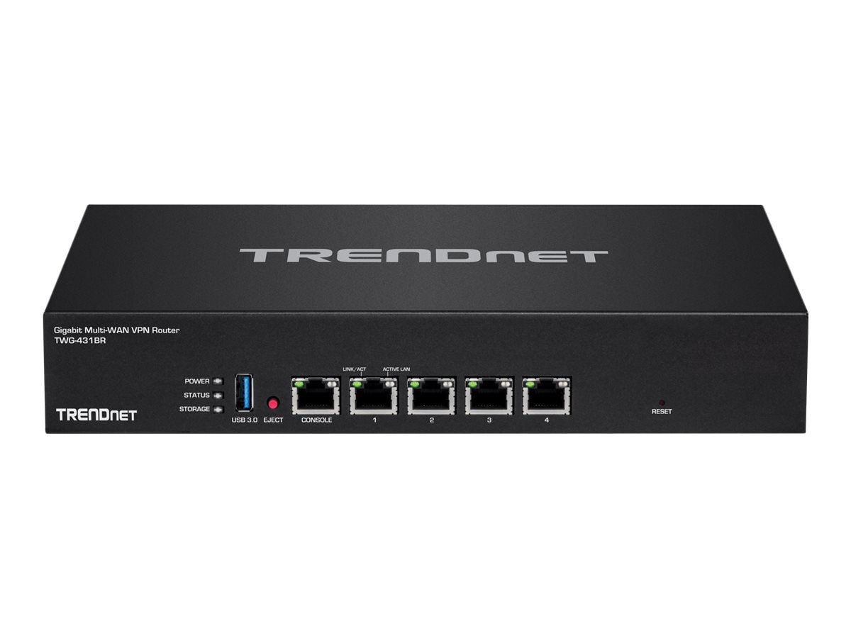 TRENDnet Gigabit Multi-WAN VPN Business Router; TWG-431BR; 5 x Gigabit ports; 1 x Console Port; QoS; Inter-VLAN Routing;
