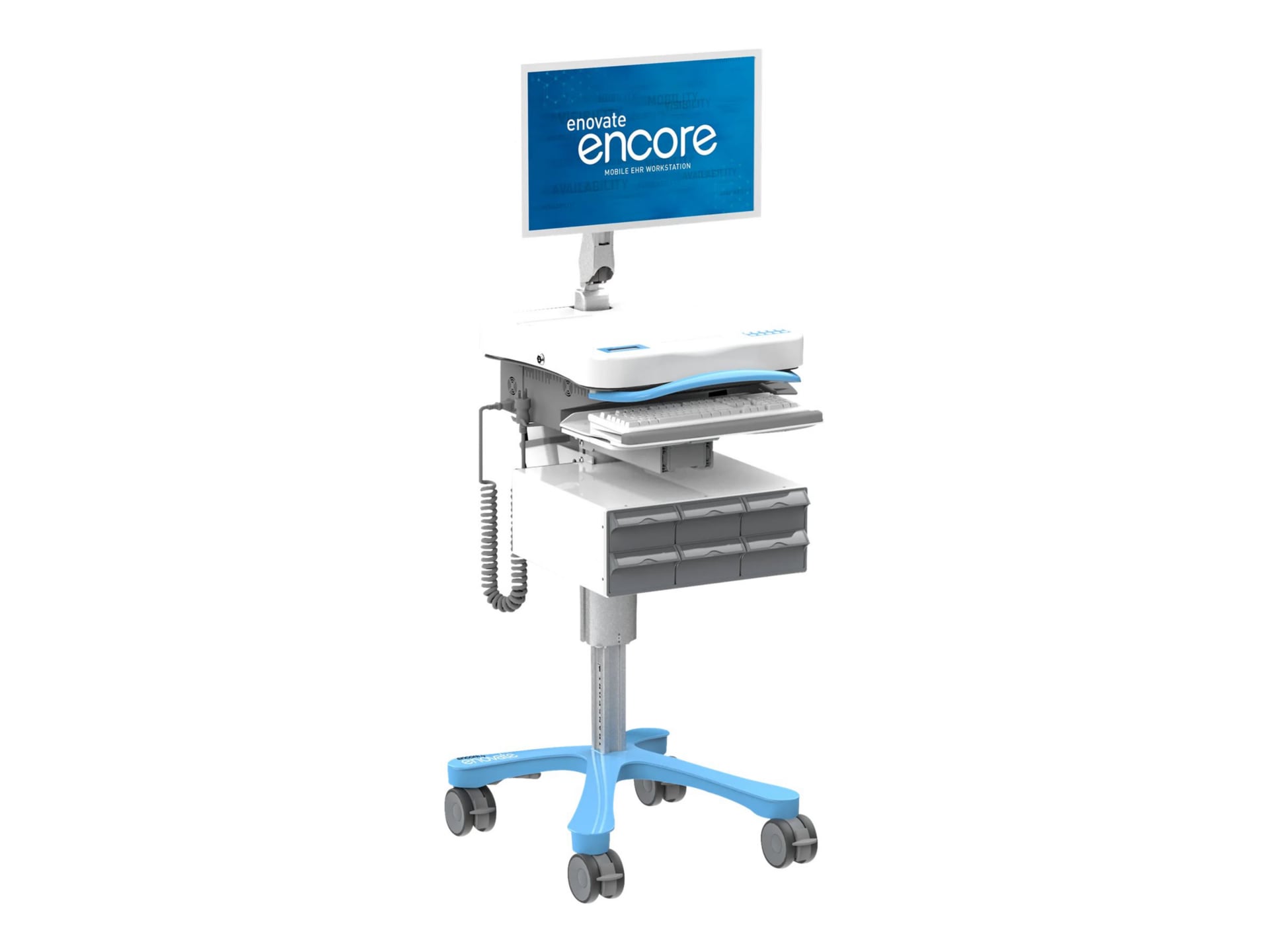 Enovate Medical Encore EcoFlex MobiusPower Plus & RX2 Medication Bins, SightLine - cart - powered - for LCD display /