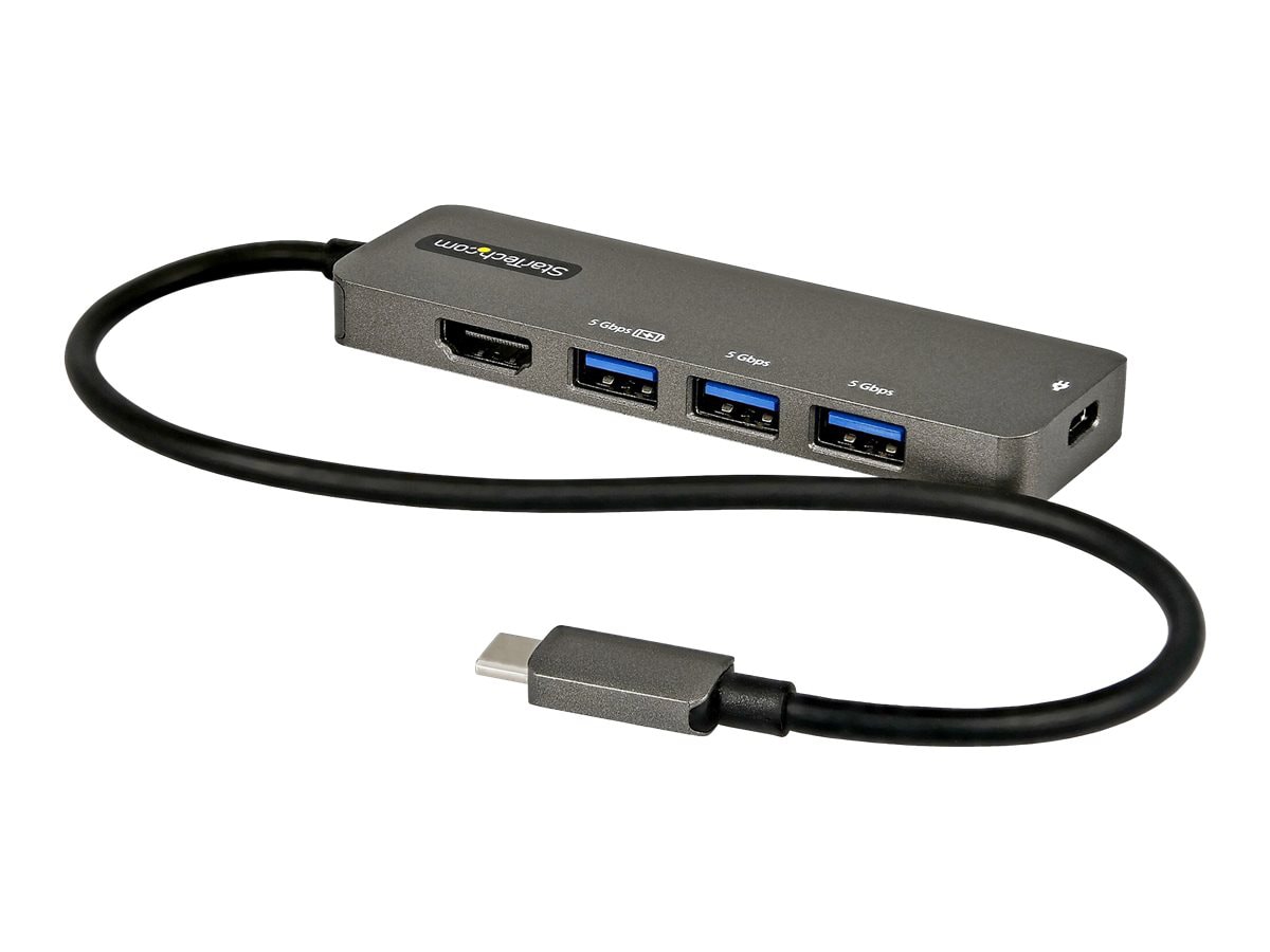 StarTech.com USB C Multiport Adapter, USB-C to HDMI 4K 60Hz (HDR10), 100W PD Pass-Through, 4xUSB 3.0, USB Type-C Mini