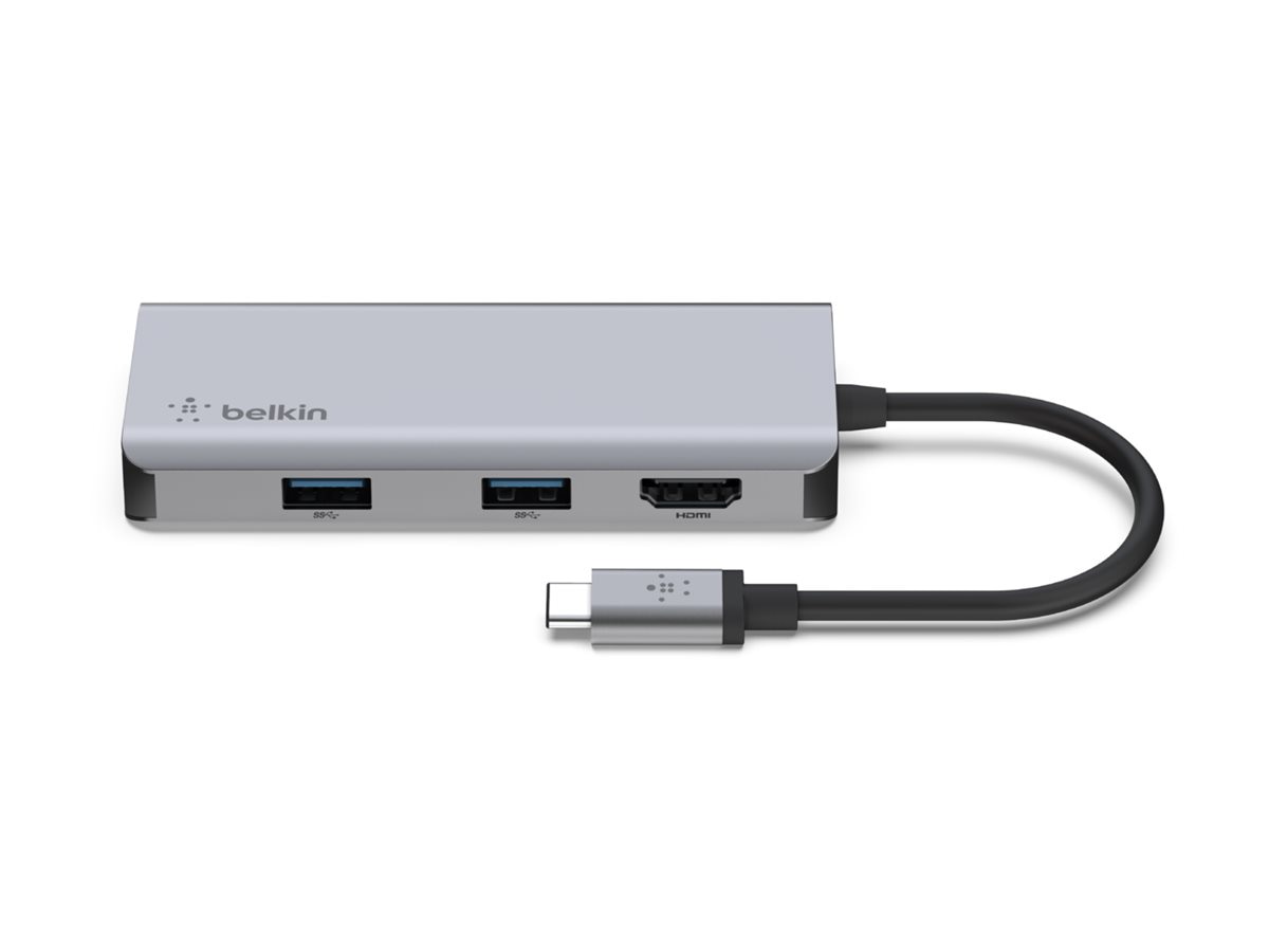 Belkin 5-Port USB-C Hub - USB-C to 2xUSB-A, 1x4K HDMI, 1xSD Reader, 1xMicroSD Reader - 5 Gbps - Docking Station - Grey