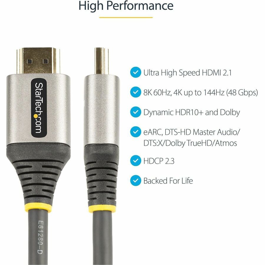 Thumbnail 3 of 9 for StarTech.com 10ft/3m HDMI 2.1 Cable, Certified Ultra High Speed HDMI Cable 48Gbps, 8K 60Hz/4K 120Hz HDR10+, 8K HDMI