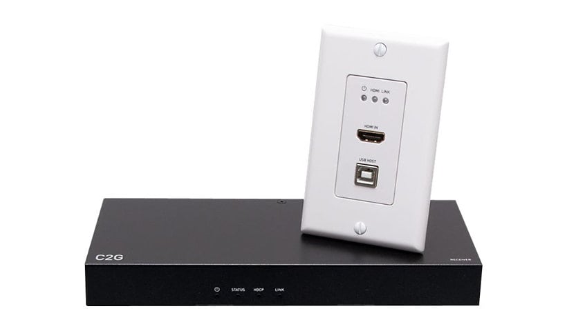 C2G HDBaseT HDMI Extender + RS232 and USB B to A over Cat - Single Gang Wall Plate Transmitter to Receiver Box - 4K 60Hz