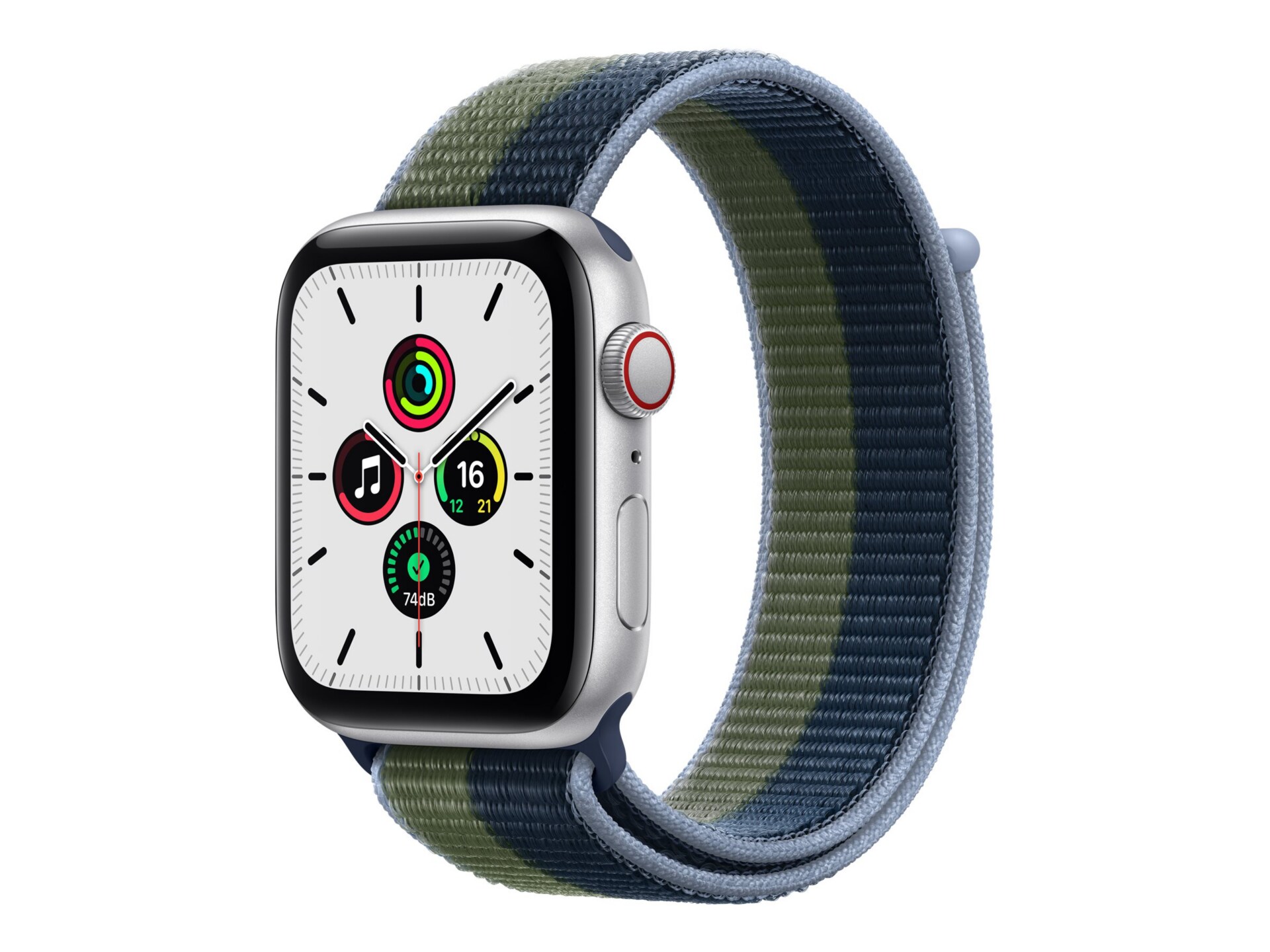 Apple Watch SE (GPS + Cellular) - silver aluminum - smart watch with sport loop - abyss blue/moss green - 32 GB