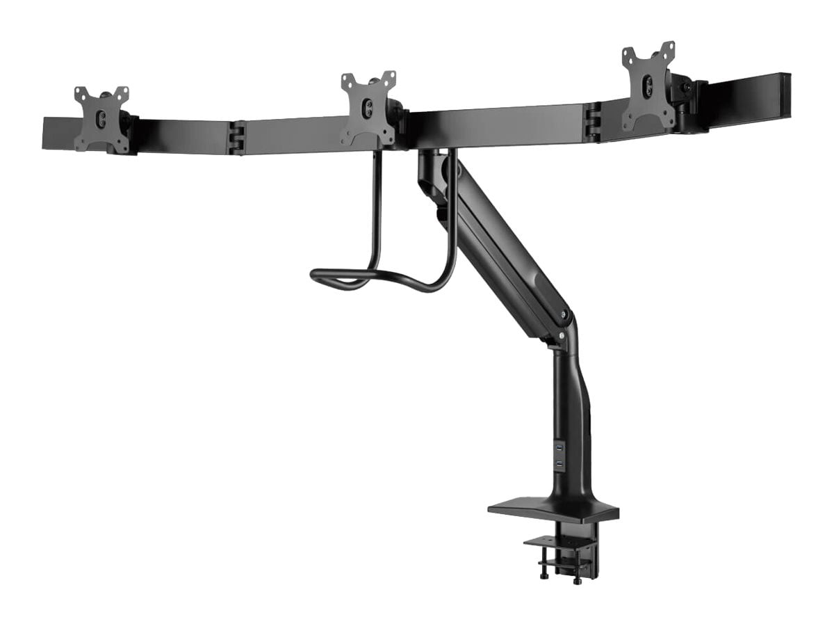 Tripp Lite Safe-IT Precision-Placement Triple-Display Desk Clamp with Antimicrobial Tape for 17" to 32" Displays, USB