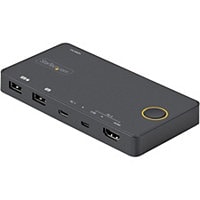 StarTech.com 2 Port Hybrid USB-A + HDMI and USB-C KVM Switch - 1x 4K 60Hz HDMI 2.0 Monitor - Compact