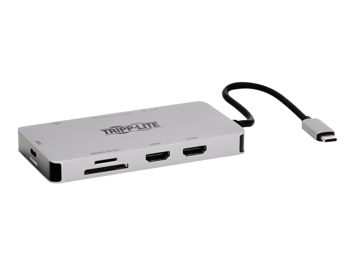 Tripp Lite USB C Dock Dual-Display HDMI USB Hub Memory Card Gbe PD Charging