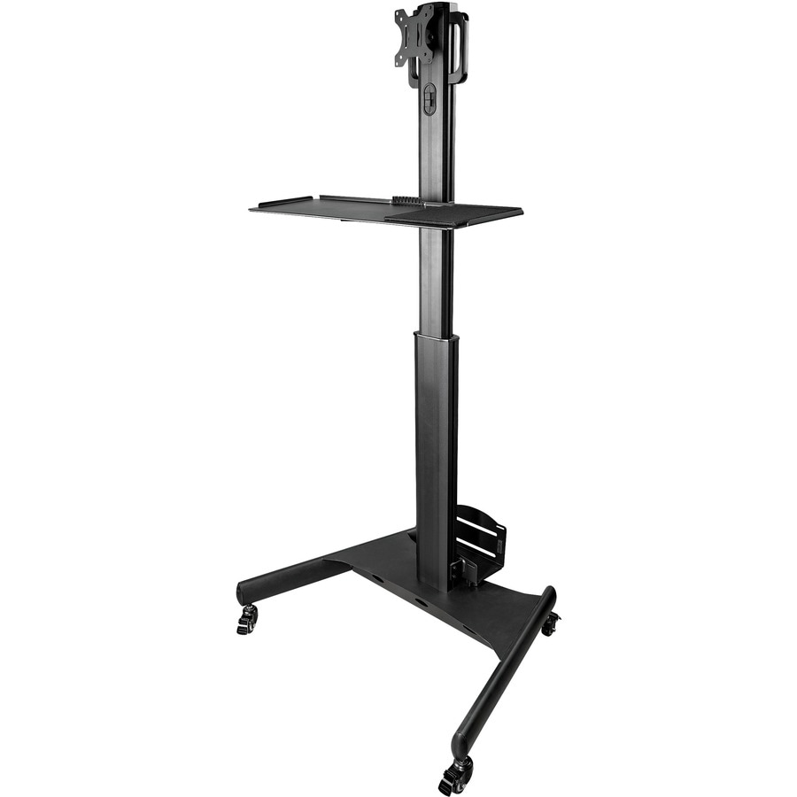 StarTech.com Mobile Standing Workstation with Monitor Mount, CPU/PC Holder, Height Adjustable Desktop Computer Cart