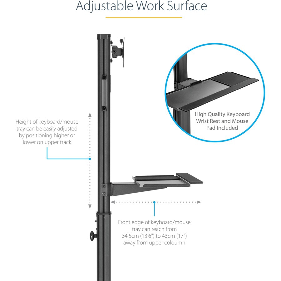 Thumbnail 5 of 16 for StarTech.com Mobile Standing Workstation with Monitor Mount, CPU/PC Holder, Height Adjustable Desktop Computer Cart