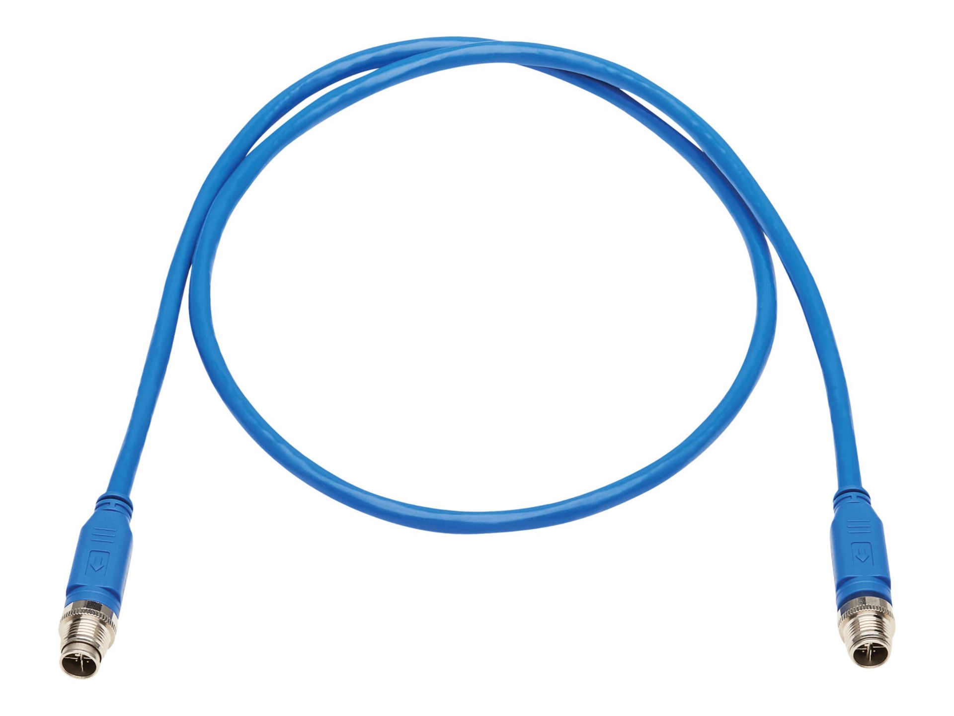 Eaton Tripp Lite Series M12 X-Code Cat6 1G UTP CMR-LP Ethernet Cable (M/M), IP68, PoE, Blue, 2 m (6.6 ft.) - network