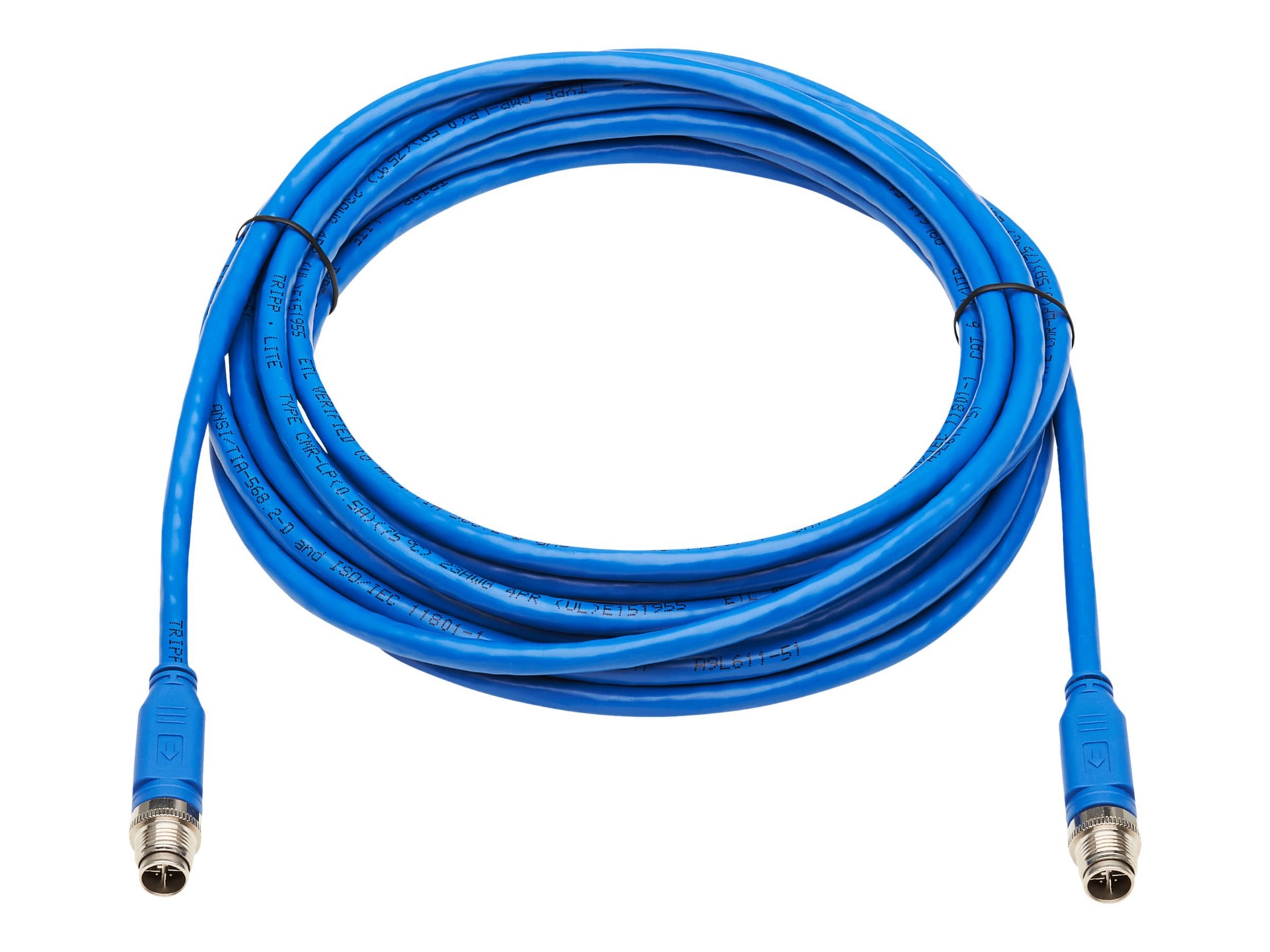 Eaton Tripp Lite Series M12 X-Code Cat6 1G UTP CMR-LP Ethernet Cable (M/M), IP68, PoE, Blue, 3 m (9.8 ft.) - network