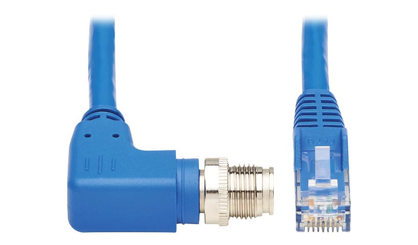 Eaton Tripp Lite Series M12 X-Code Cat6 1G UTP CMR-LP Ethernet Cable (Right-Angle M12 M/RJ45 M), IP68, PoE, Blue, 2 m