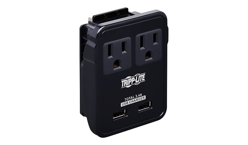 Tripp Lite Safe-IT Universal Travel Charger 2-Outlet - 5-15R Outlets, 2 USB Ports, Direct Plug-In with 5 Plug Options,