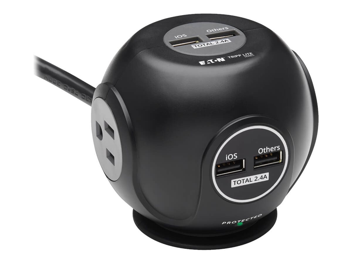 Tripp Lite Safe-IT Spherical Surge Protector 3-Outlets 4 USB Ports 6ft Cord