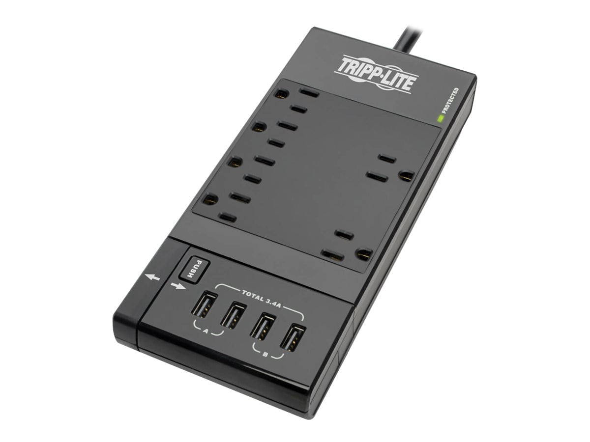 Tripp Lite Safe-IT 6-Outlet Surge Protector with Retractable USB Charger - 5-15R Outlets, 4 USB Ports, 8 ft. (2.4 m)