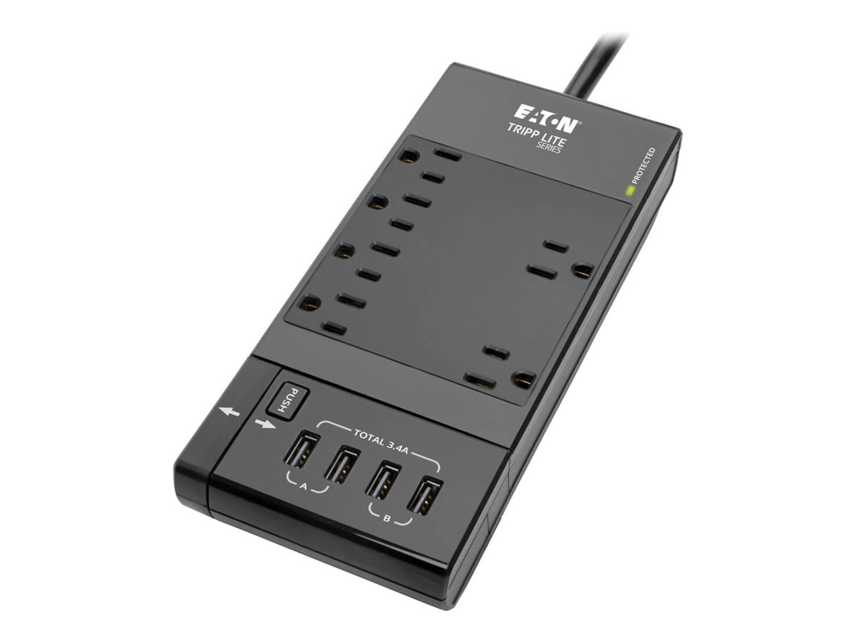 Tripp Lite Safe-IT Surge Protector 6Outlet 4 Retractable USB Ports 8ft Cord