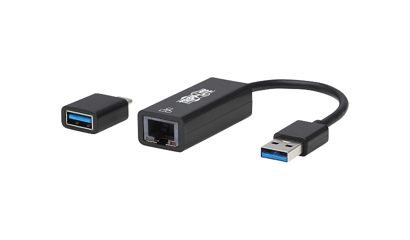 Tripp Lite USB-C, USB-A to RJ45 Gigabit Ethernet Network Adapter (2xM/F), USB 3.2 Gen 1, Black - network adapter - USB-C