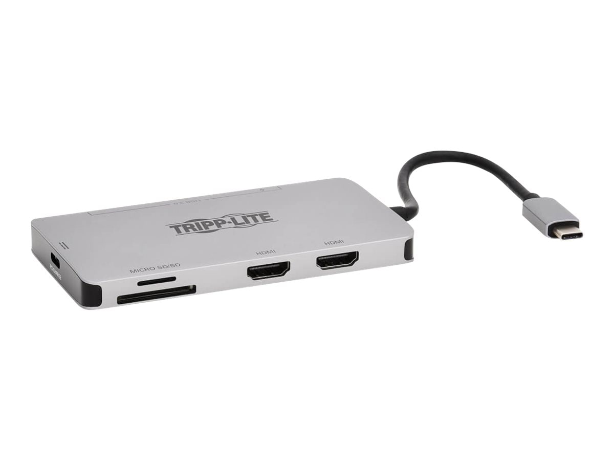 Tripp Lite USB-C Dock, Dual Display - 4K 60 Hz HDMI, USB 3.2 Gen 1, USB-A Hub, Memory Card, 100W PD Charging, Gray -