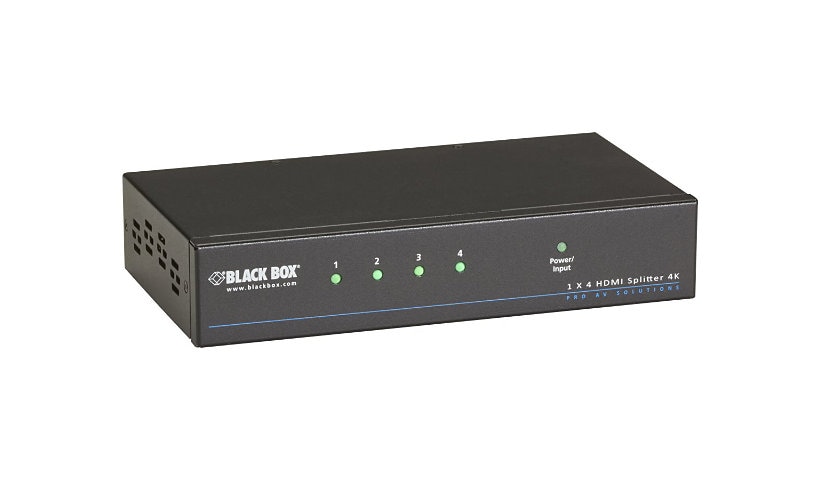 Black Box 4K HDMI Splitter 1 x 4 - répartiteur vidéo/audio - 4 ports - Montable sur rack - Conformité TAA