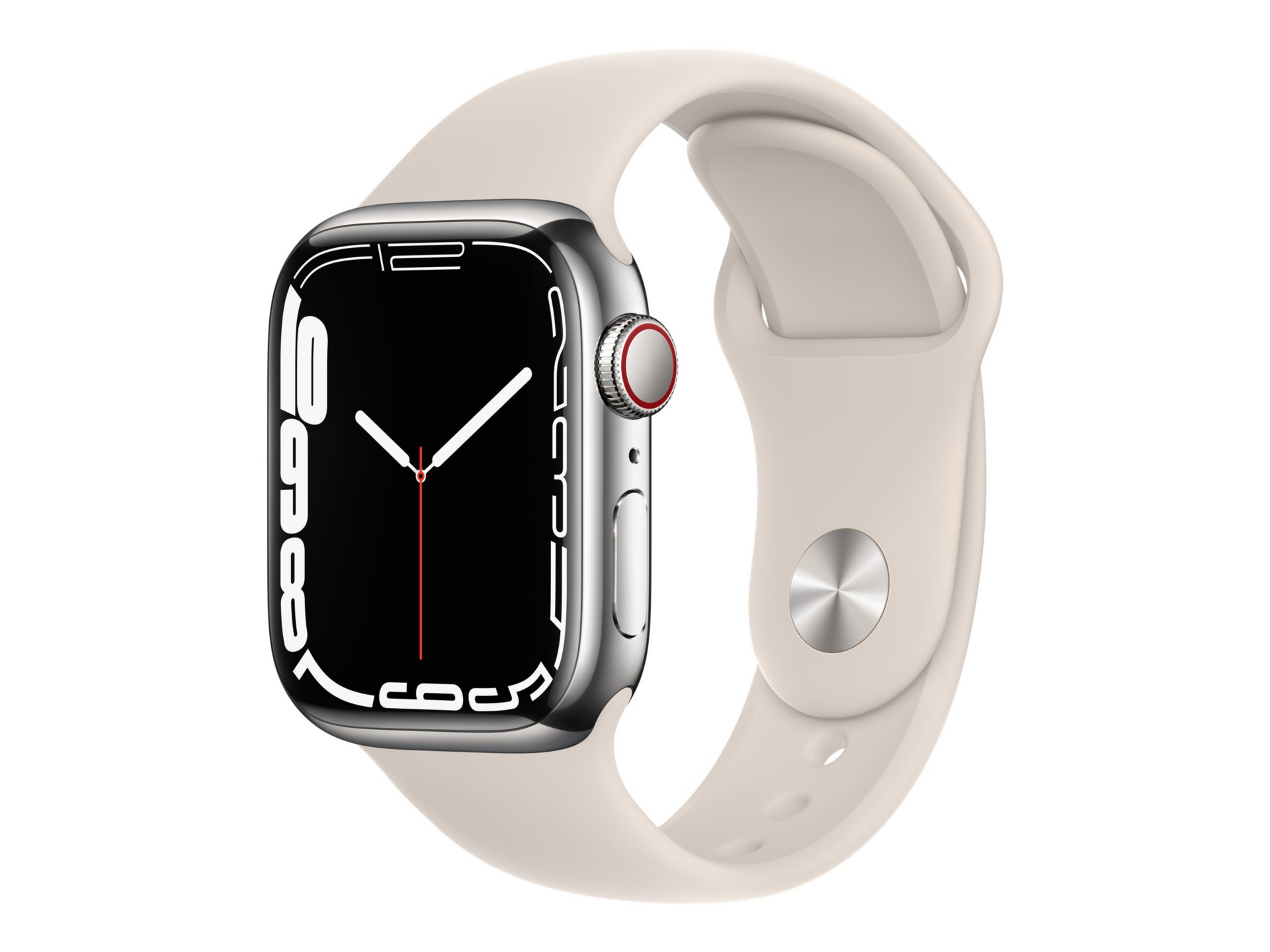 Apple Watch Series 7 (GPS + Cellular) - silver stainless steel - smart watch with sport band - starlight - 32 GB