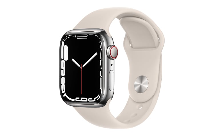 Apple Watch Series 7 (GPS + Cellular) - silver stainless steel - smart  watch with sport band - starlight - 32 GB