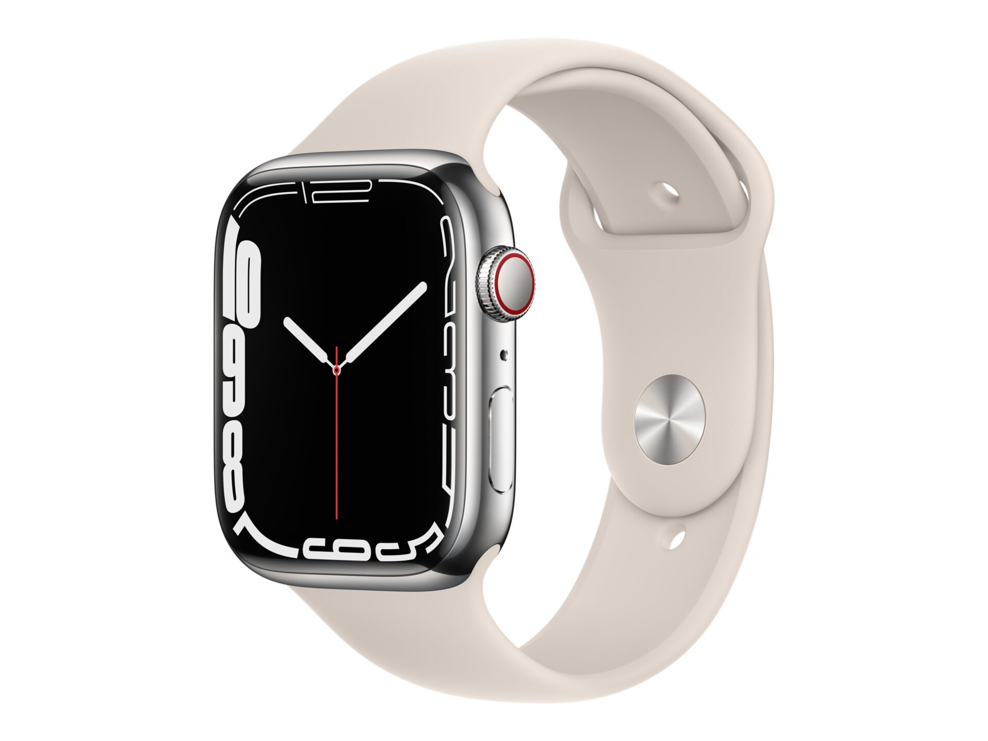 Apple Watch Series 7 (GPS + Cellular) - silver stainless steel - smart watch with sport band - starlight - 32 GB