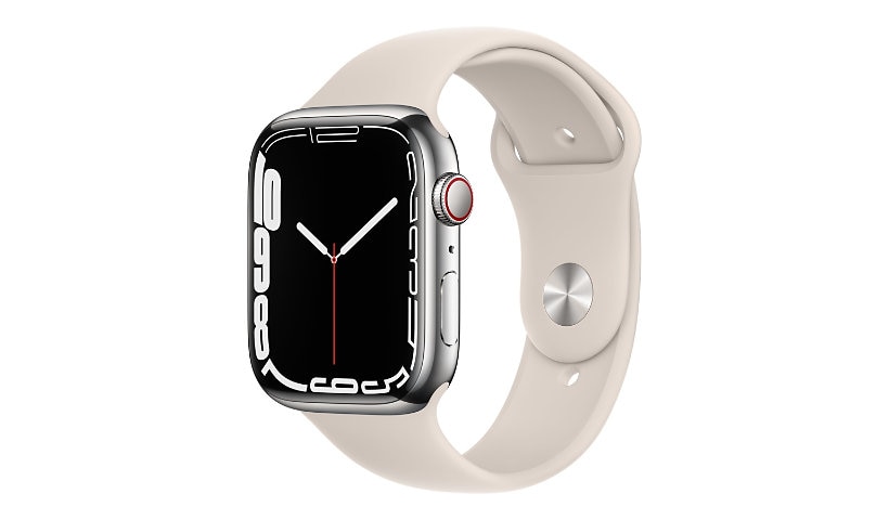 Apple Watch Series 7 (GPS + Cellular) - silver stainless steel - smart watch with sport band - starlight - 32 GB