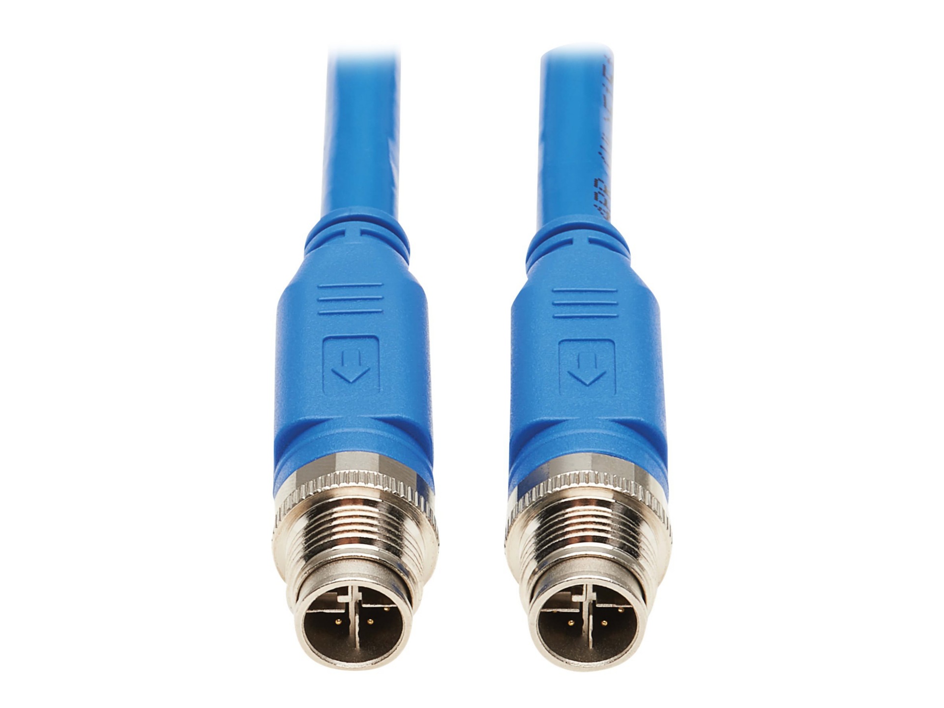Tripp Lite M12 X-Code Cat6a 10G F/UTP CMR-LP Shielded Ethernet Cable (M/M), IP68, PoE, Blue, 5 m (16.4 ft.) - network